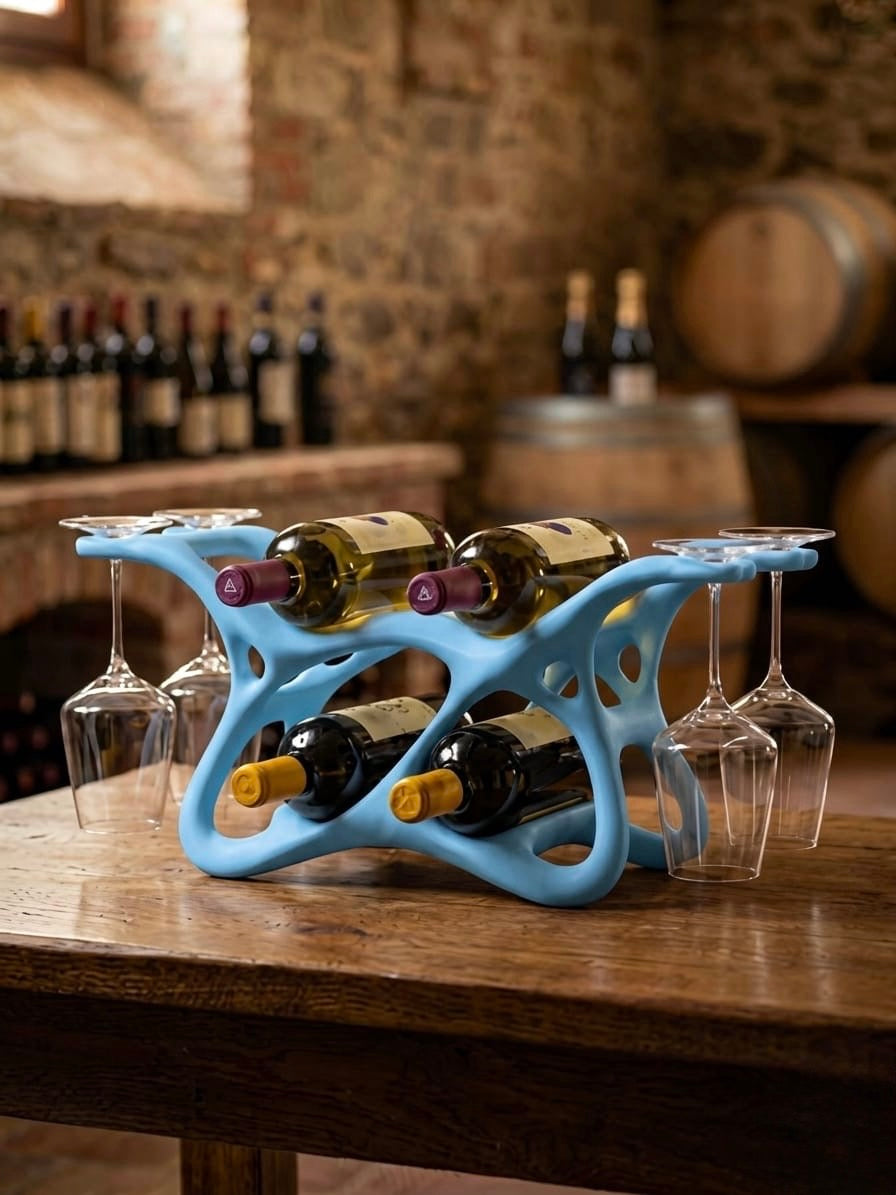 Organic Wine & Glass Rack - 4 Bottle Stand