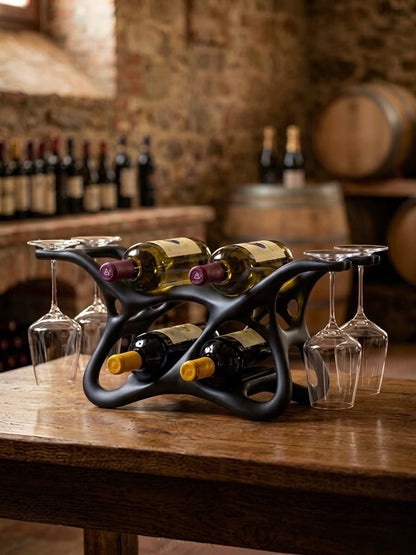 Organic Wine & Glass Rack - 4 Bottle Stand