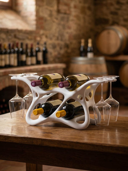 Organic Wine & Glass Rack - 4 Bottle Stand
