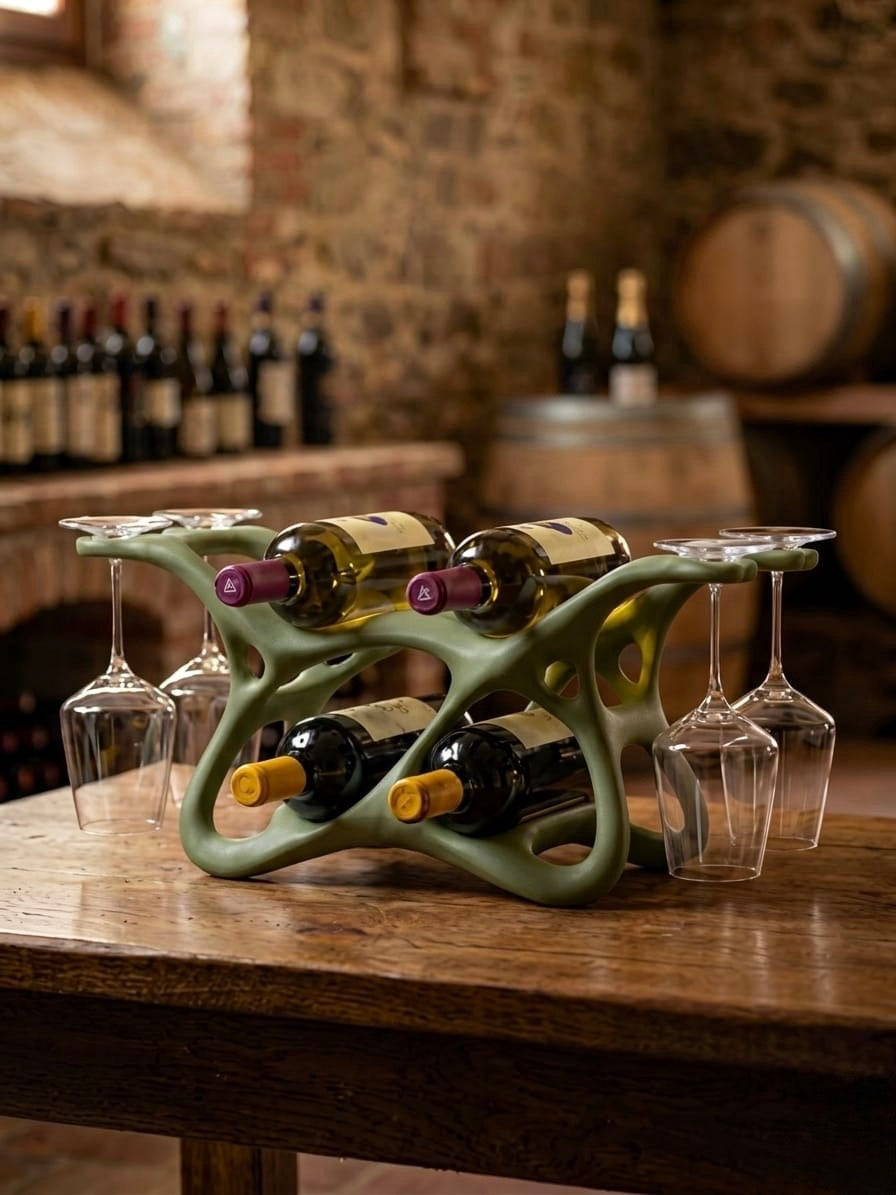 Organic Wine & Glass Rack - 4 Bottle Stand